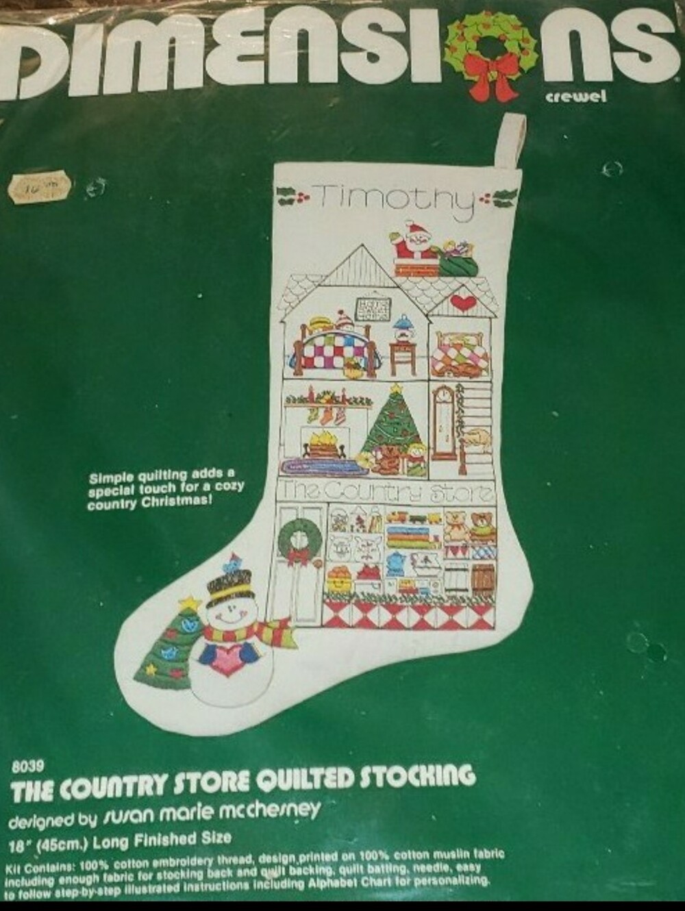 Vintage Dimensions Crewel "The Country Store Quilted Stocking" Kit